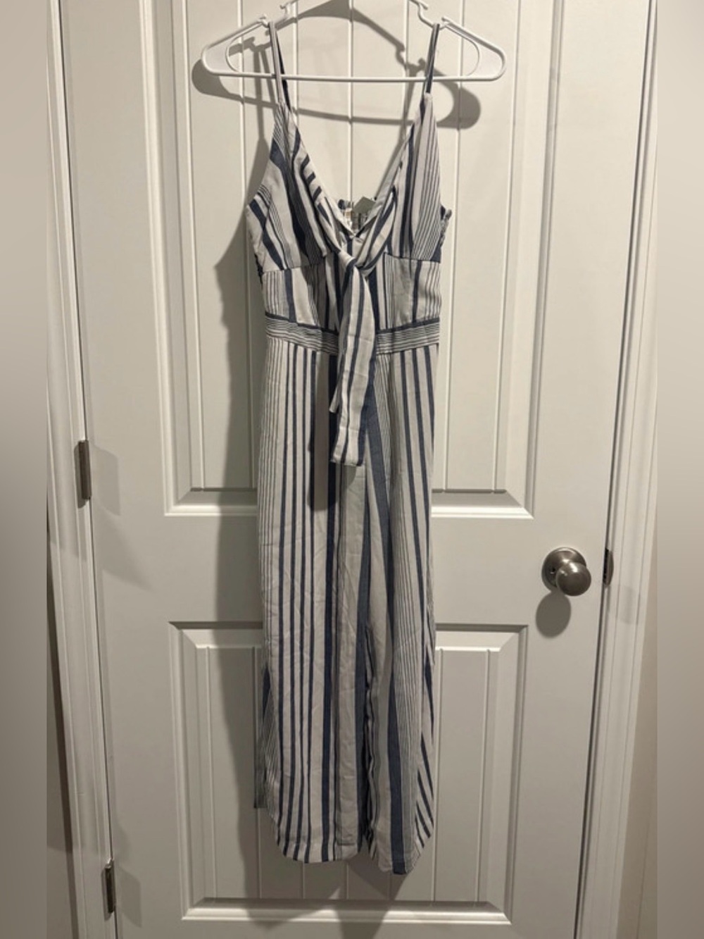 Navy and White Striped Tie-Front Romper